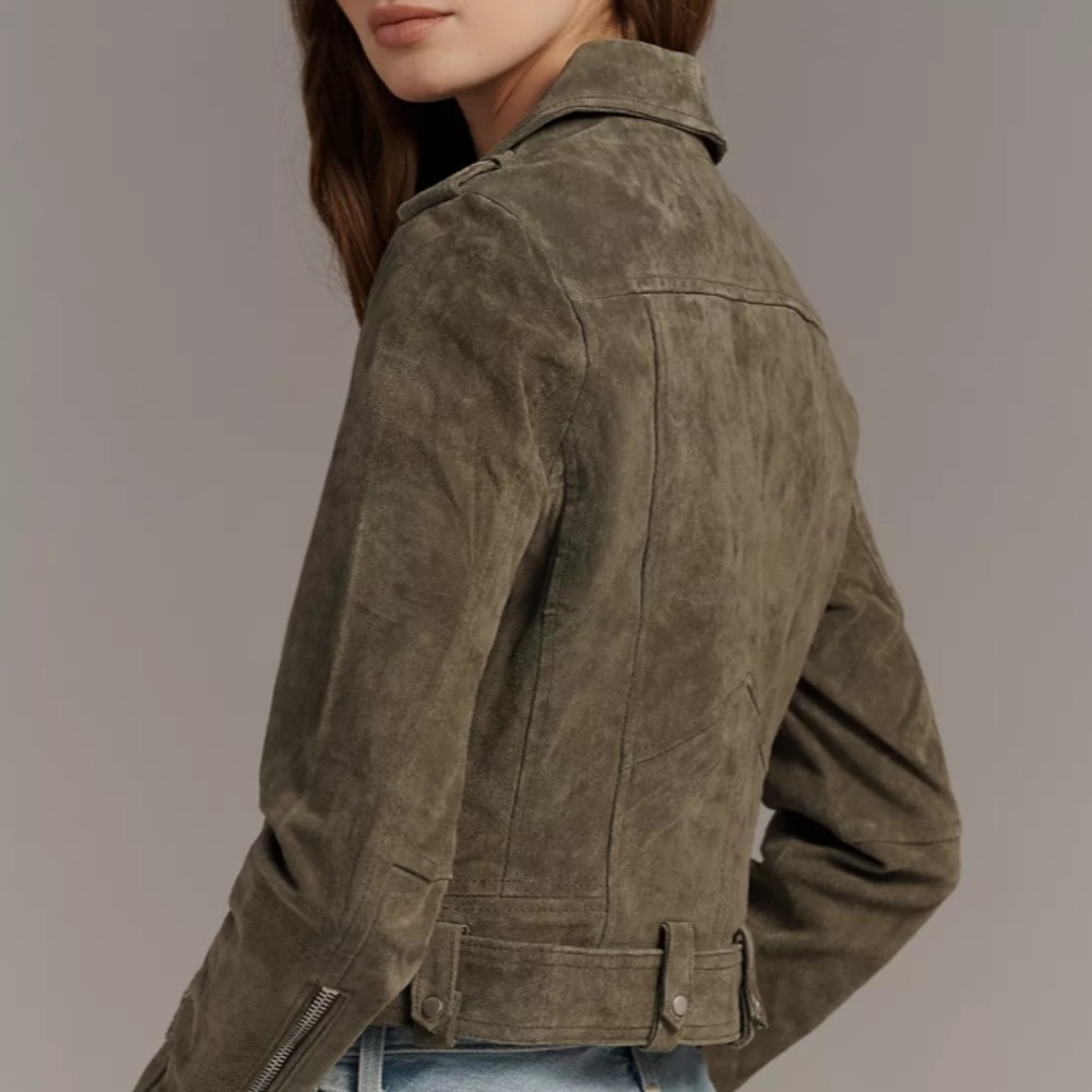 BLANKNYC Herb Green Suede Moto Jacket Belted Biker Leather Jacket M NWOT - Picture 7 of 16